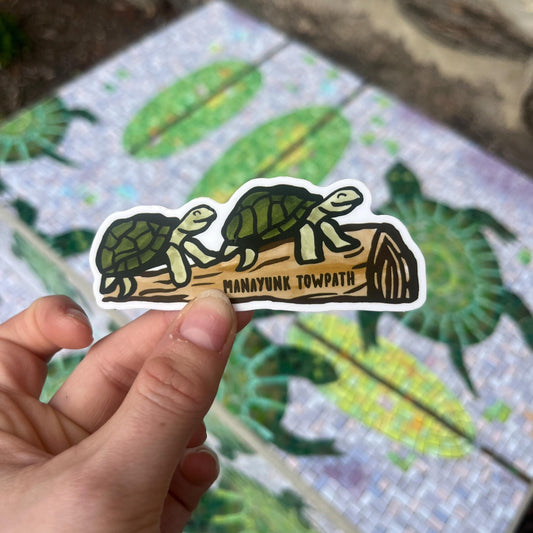 Manayunk Canal Towpath Turtle on Log Vinyl Sticker