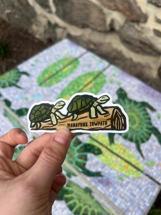 Manayunk Towpath Turtle on Log Vinyl Sticker
