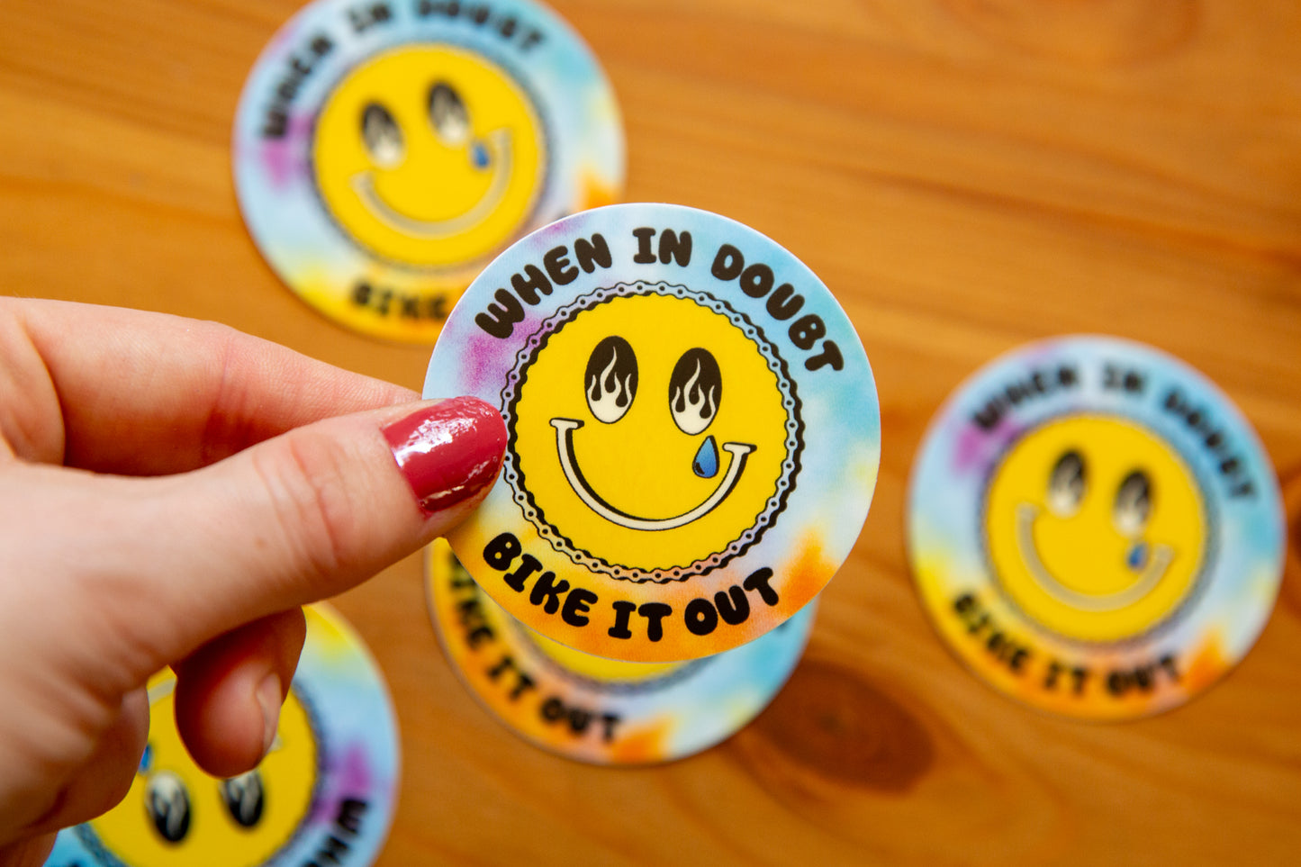 Bike it Out Smiley Mental Health Round Vinyl Sticker