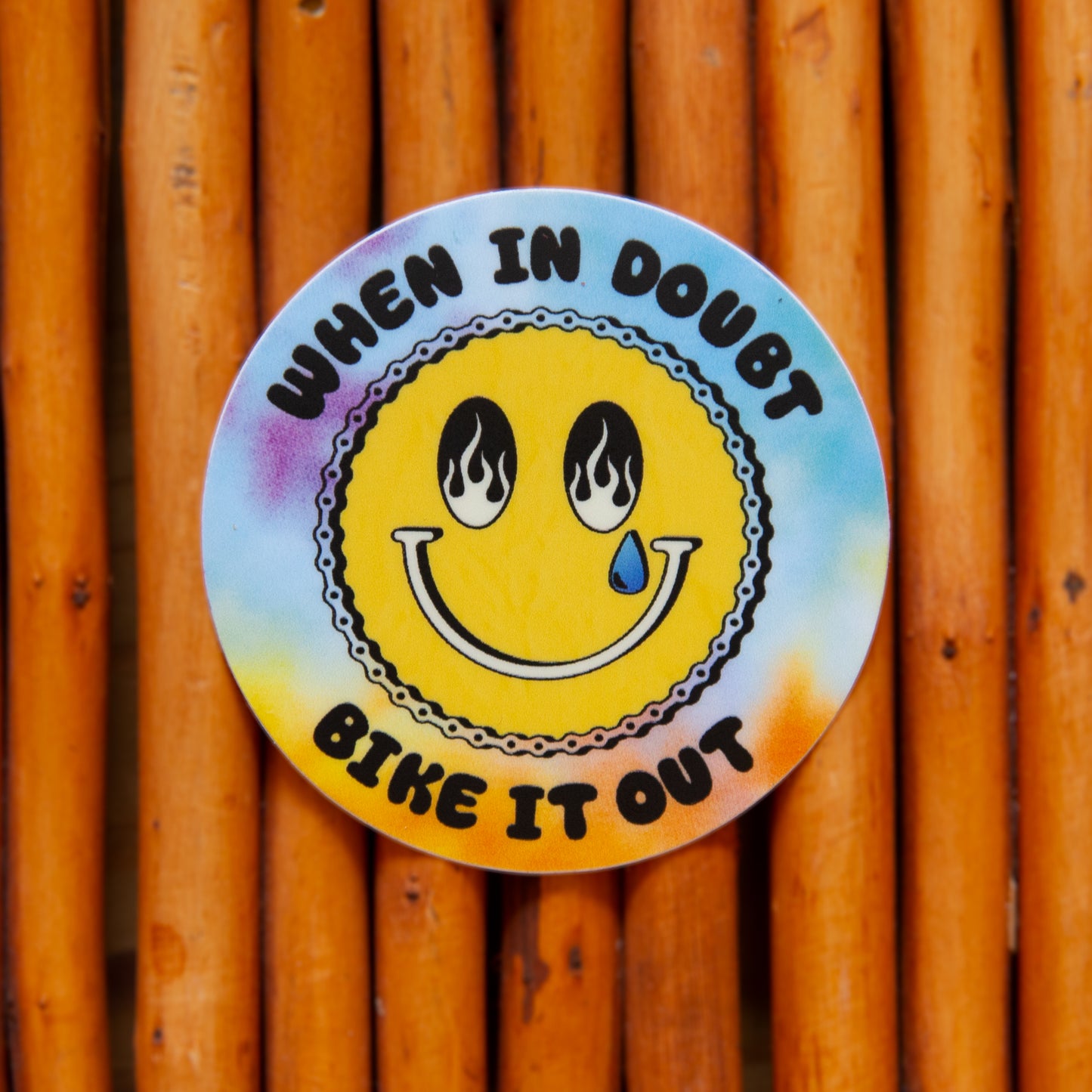 Bike it Out Smiley Mental Health Round Vinyl Sticker