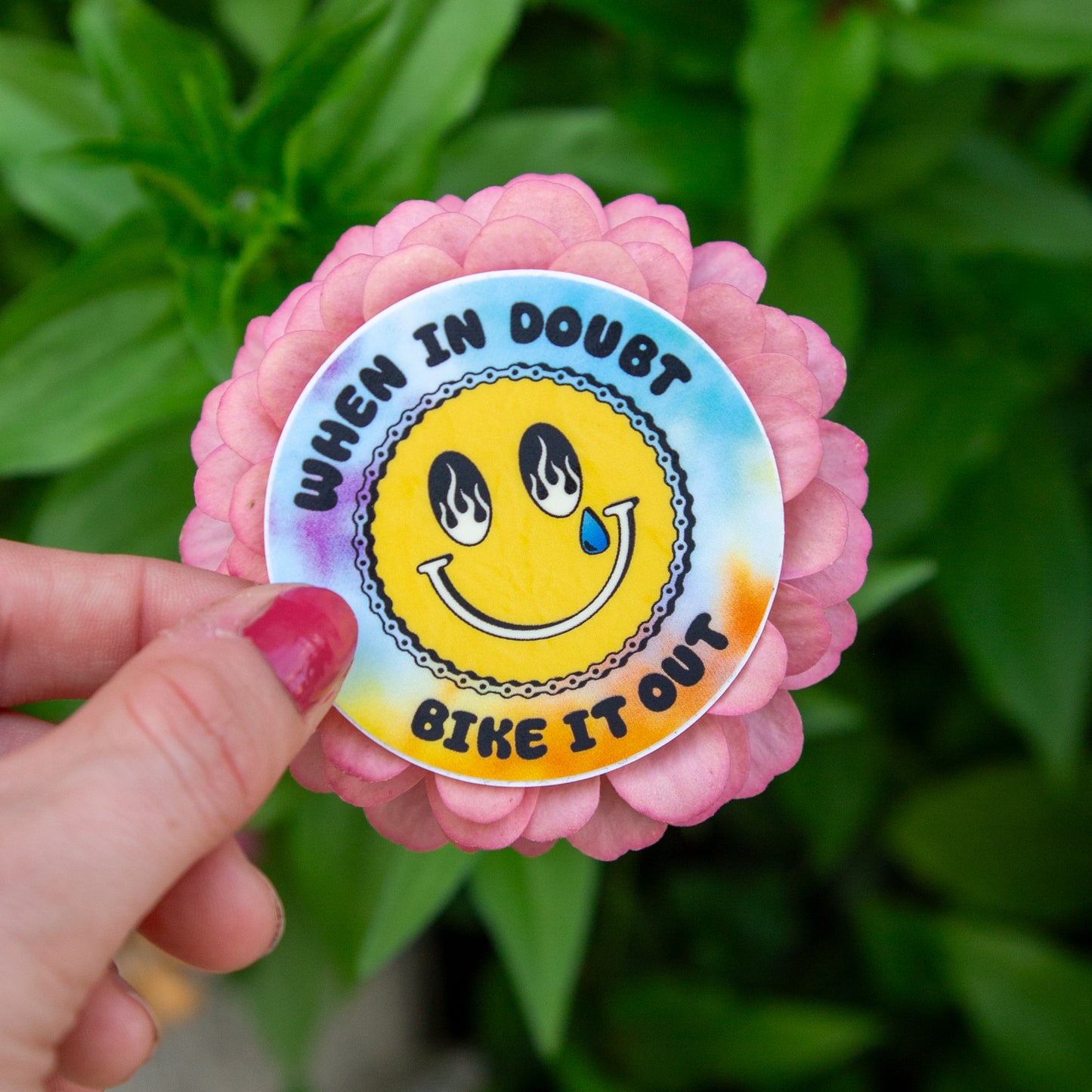 Bike it Out Smiley Mental Health Round Vinyl Sticker