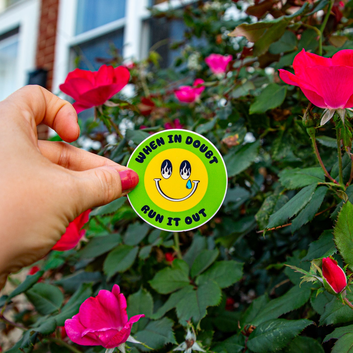 Run it Out Smiley Mental Health Round Vinyl Sticker